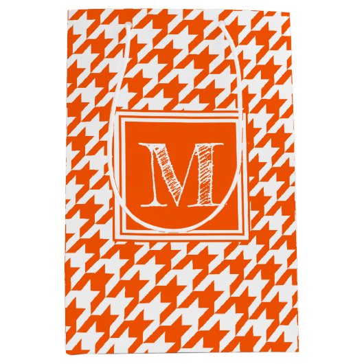 Oranje Witte Houndstooth | Modern monogram Medium Cadeauzakje (Voorkant)