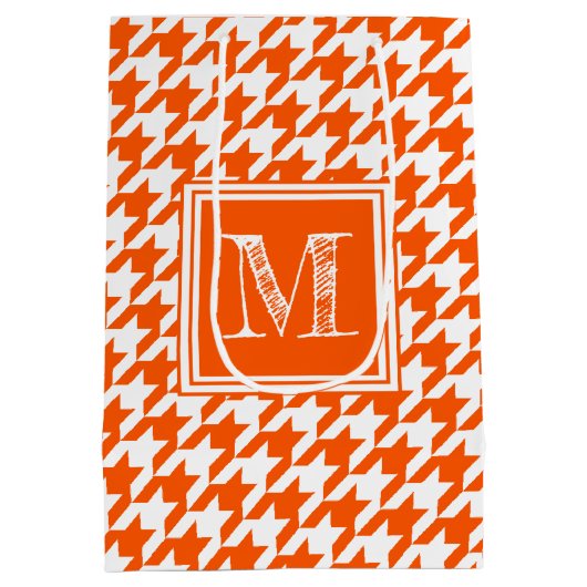Oranje Witte Houndstooth | Modern monogram Medium Cadeauzakje (Achterkant)