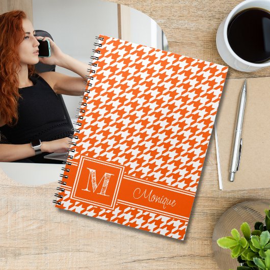 Oranje Witte Houndstooth | Modern monogram Notitieboek