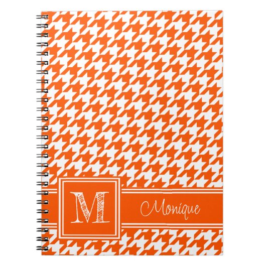Oranje Witte Houndstooth | Modern monogram Notitieboek (Voorkant)