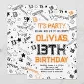 Oranje witte jongen nummer dertien verjaardagsfees kaart (Voorkant / Achterkant)