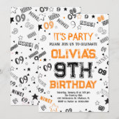 Oranje witte jongen nummer negen verjaardagsfeestj kaart (Voorkant / Achterkant)