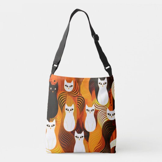 Oranje witte kat halloween crossbody tas (Achterkant)