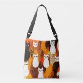 Oranje witte kat halloween crossbody tas (Voorkant)