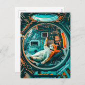 Oranje witte kat in het cockpit van het ruimtevaar feestdagenkaart (Voorkant / Achterkant)