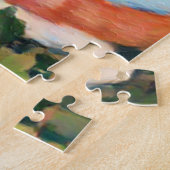 Oranje/witte kat onder een bloeiende struik legpuzzel (Zijkant)