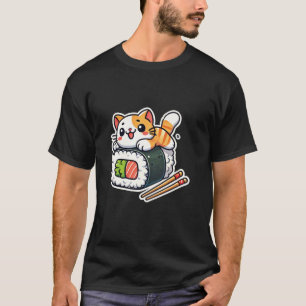 Oranje Witte Kat Sushi T-shirt