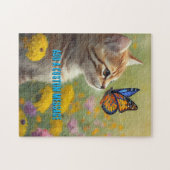 Oranje Witte Kitten Kleurrijke Vlinder Legpuzzel (Horizontaal)
