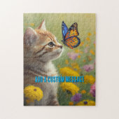 Oranje Witte Kitten Kleurrijke Vlinder Legpuzzel (Verticaal)
