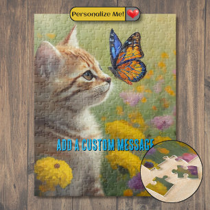 Oranje Witte Kitten Kleurrijke Vlinder Legpuzzel