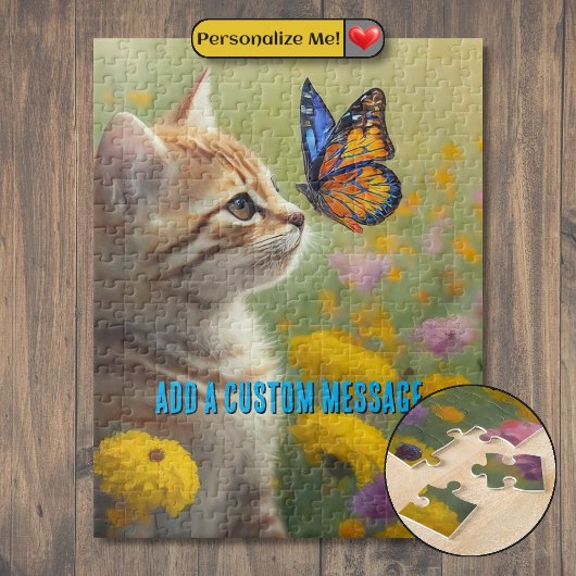 Oranje Witte Kitten Kleurrijke Vlinder Legpuzzel