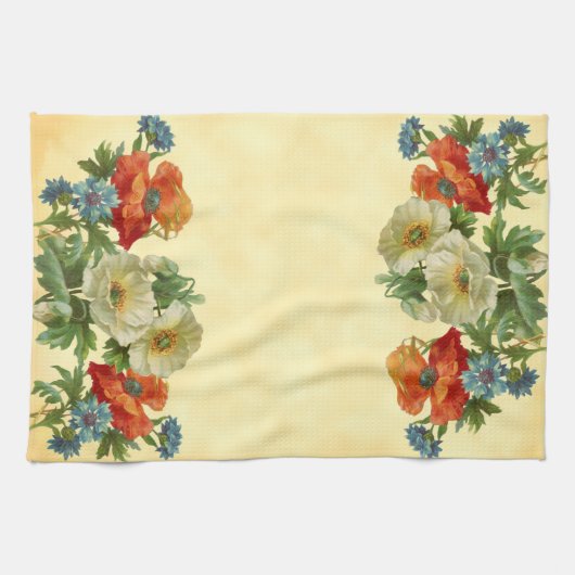 Oranje witte klaprozen en blauwe korenbloemen theedoek (Horizontaal)