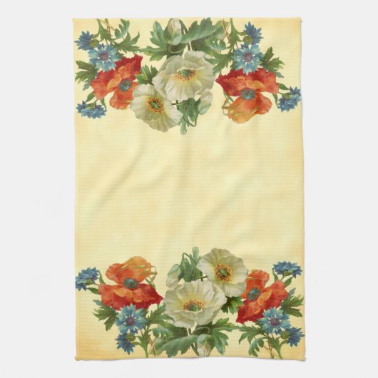 Oranje witte klaprozen en blauwe korenbloemen theedoek (Verticaal)