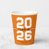 Oranje & Witte Klasse van Gepersonaliseerd Afstude Papieren Bekers (Voorkant)