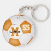 oranje witte kleuren voetbalzak label sleutelhanger (Achterkant)