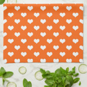 Oranje Witte Liefde Hartpatroon Ontwerp Theedoek (Gevouwen)