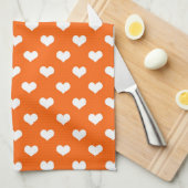 Oranje Witte Liefde Hartpatroon Ontwerp Theedoek (Quarter Fold)