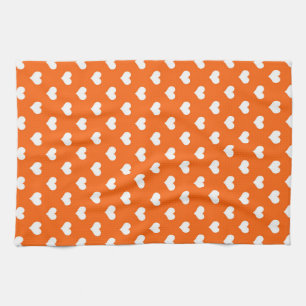 Oranje Witte Liefde Hartpatroon Ontwerp Theedoek