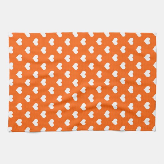 Oranje Witte Liefde Hartpatroon Ontwerp Theedoek (Horizontaal)