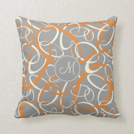 oranje witte lijnen op grijs geometrisch patroon kussen