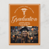 Oranje witte medische school foto afstudeerfeest briefkaart (Voorkant)