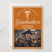 Oranje witte medische school foto afstudeerfeest kaart (Voorkant)