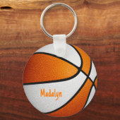 oranje witte meisjes gepersonaliseerde basketbal sleutelhanger (Voorkant)