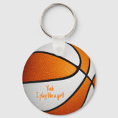 oranje witte meisjes gepersonaliseerde basketbal sleutelhanger (Achterkant)