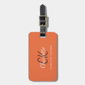 Oranje witte monogrammen bagagelabel (Voorkant verticaal)