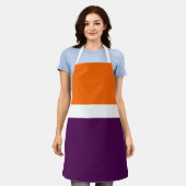 Oranje Witte Paarse Plain Kleurblok Ontwerp Schort (Gedragen)