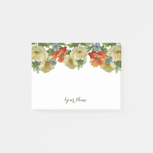 Oranje witte papavers en korenbloem bewerkbaar post-it® notes (Voorkant)