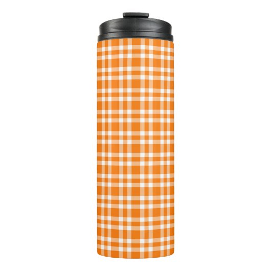 Oranje Witte Plaid Patroon Thermosbeker (Voorkant)