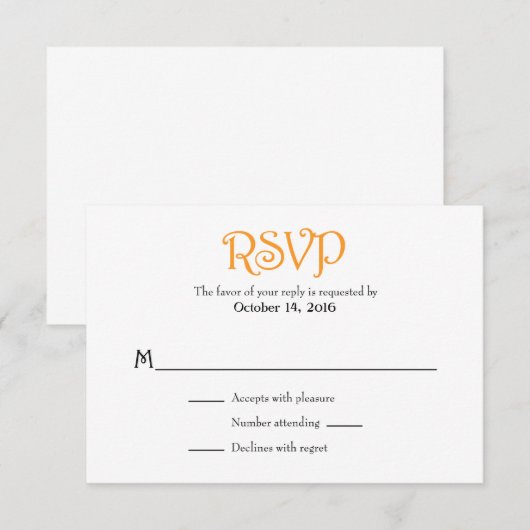 Oranje witte plein Simple Wedding RSVP-kaarten RSVP Kaartje (Voorkant / Achterkant)
