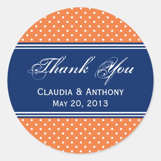 Oranje, witte pokadop met Royal Blue Ronde Sticker (Voorkant)