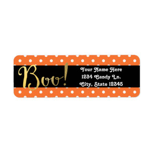 Oranje & witte polka-stip halloween-bo-invitaties etiket