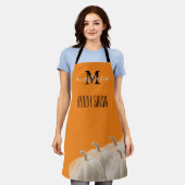 Oranje witte pompoen Beauty Salon Monogram Apron Schort (Gedragen)