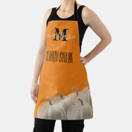 Oranje witte pompoen Beauty Salon Monogram Apron Schort
