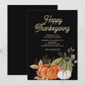 Oranje witte pompoen Black Happy Thanksgiving Kaart (Voorkant / Achterkant)