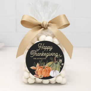 Oranje witte pompoen Black Happy Thanksgiving Ronde Sticker