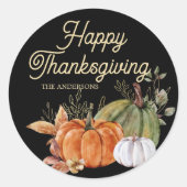 Oranje witte pompoen Black Happy Thanksgiving Ronde Sticker (Voorkant)
