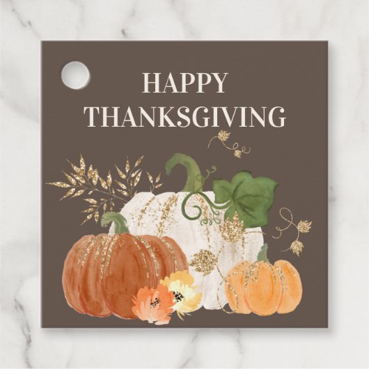 Oranje witte pompoen Gold Glitter Thanksgiving Bedankjes Labels (Voorkant)
