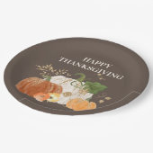 Oranje witte pompoen Gold Glitter Thanksgiving Papieren Bordje (Gekanteld)