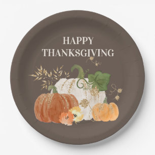 Oranje witte pompoen Gold Glitter Thanksgiving Papieren Bordje