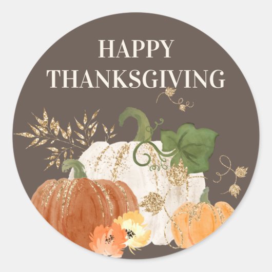 Oranje witte pompoen Gold Glitter Thanksgiving Ronde Sticker (Voorkant)
