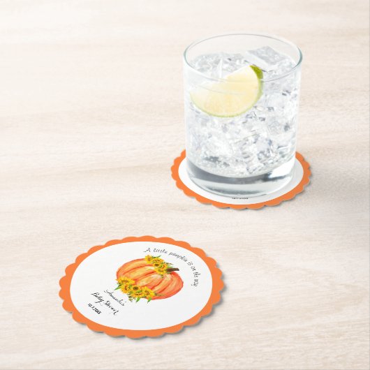 Oranje Witte Pompoen Herfst Baby shower Kartonnen Onderzetters (Insitu)