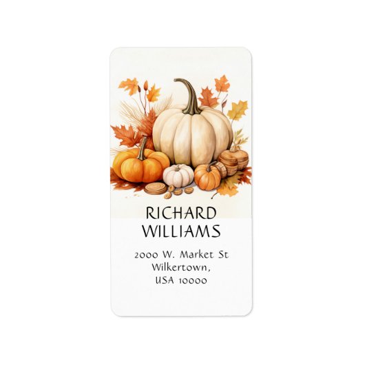 Oranje & Witte Pompoen Herfst Thema Adres Etiket (Voorkant)