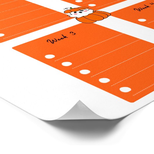 Oranje witte pompoen Kleurrijke Halloween Planner Poster (Hoek)