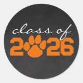 Oranje & Witte Pootafdruk Chalkboard Afstuderen Ronde Sticker (Voorkant)