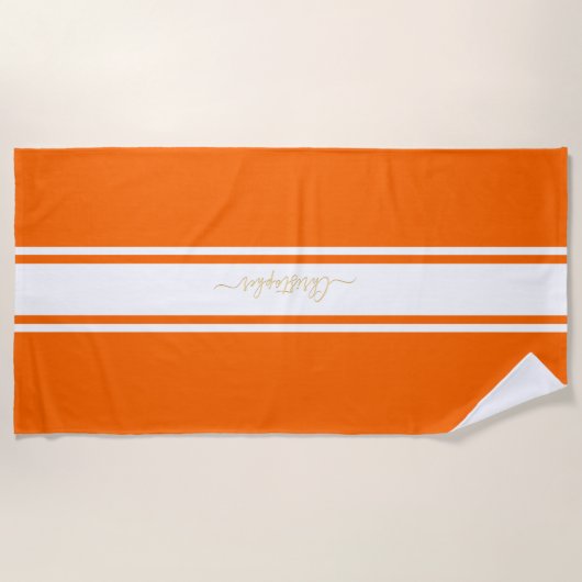 Oranje witte racestripes Gold monogrammen pool Strandlaken (Voorkant)