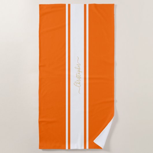 Oranje witte racestripes Gold monogrammen pool Strandlaken (Voorkant)